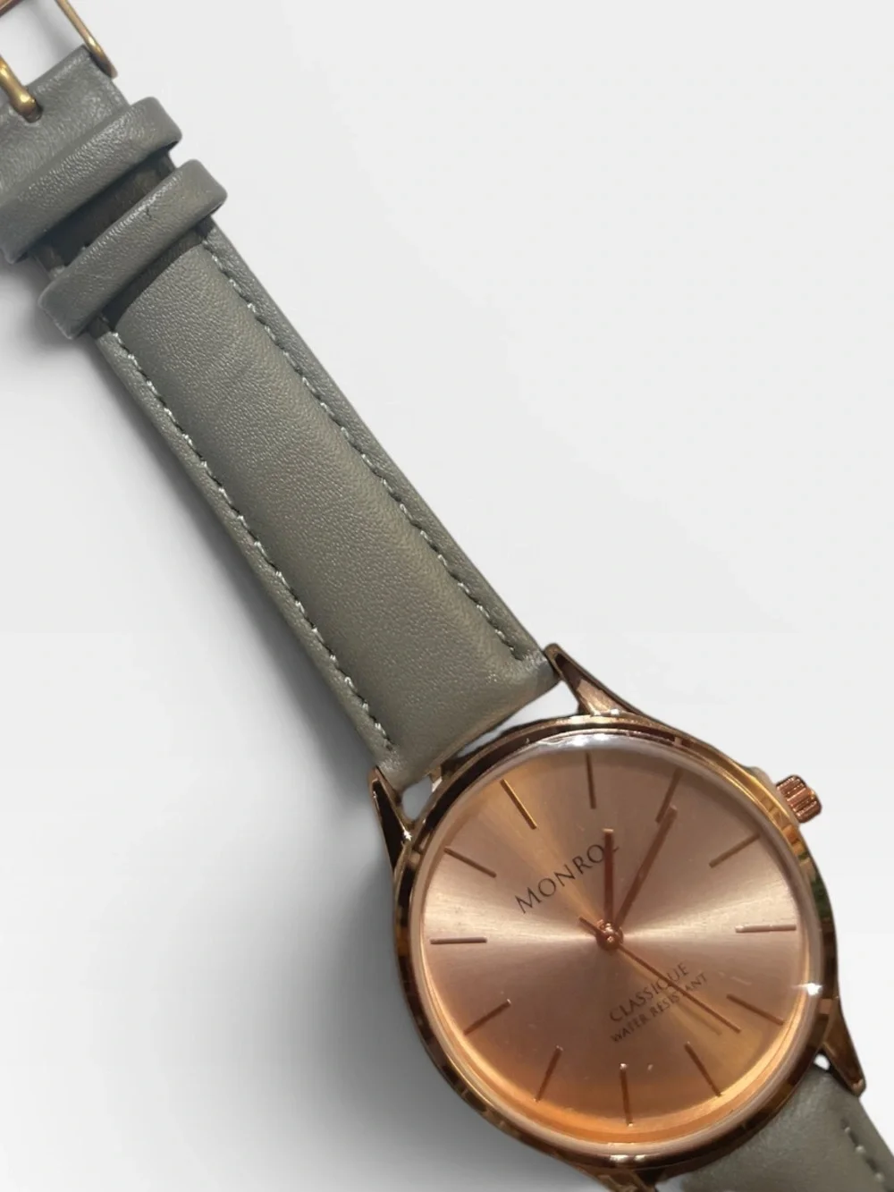Monroe by Maestro Classic Rose Gold Gray Leather Watch Minimalist